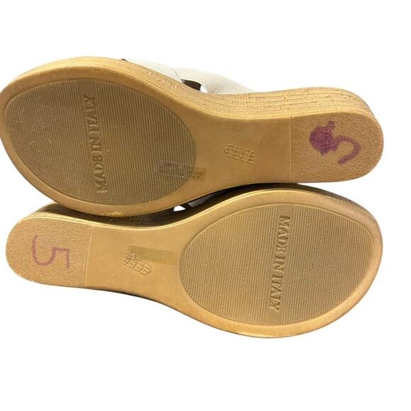 Italian Shoemaker Slip On Wedge Sandals SZ 7 Beige Flex Strap Open Toe - Picture 7 of 9